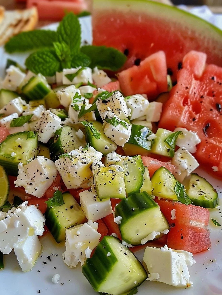 How to Make Simple Watermelon Cucumber Feta Salad