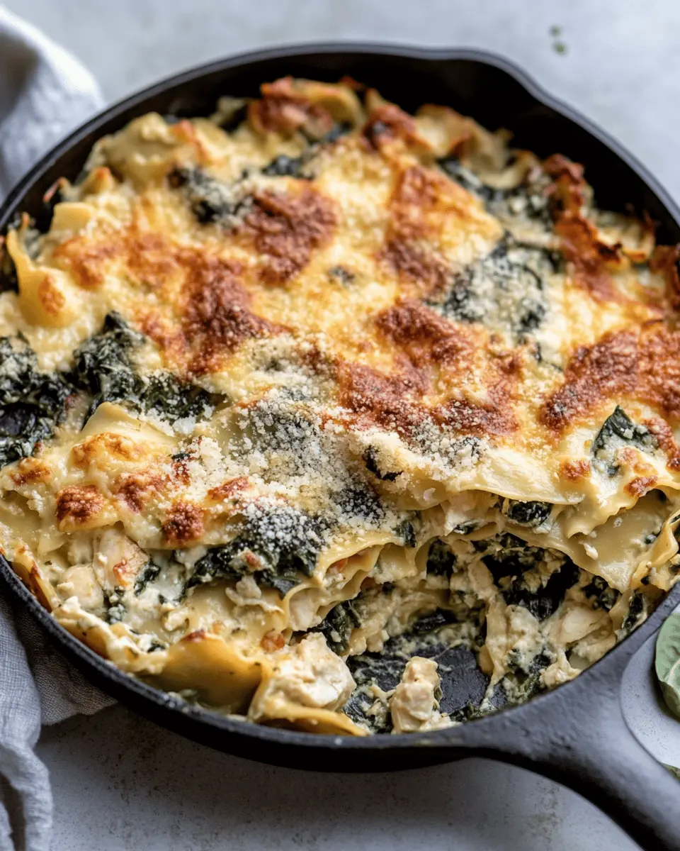 Spinach Artichoke and Chicken Skillet Lasagna First Image