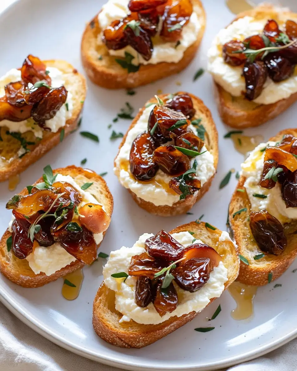 Whipped Ricotta Crostini with Pancetta, Dates & Hot Honey First Image First Image