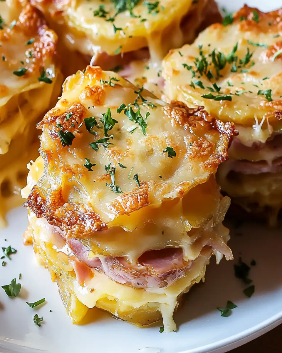 Cheesy Scalloped Potato & Ham Stacks First Image First Image