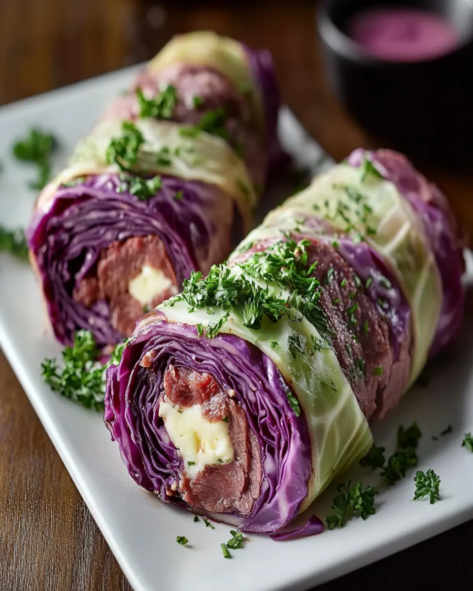 Red Cabbage Wraps with Roast Beef and Cream Cheese First Image First Image