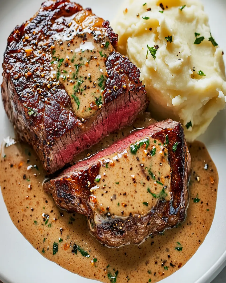 Steak With Bourbon Garlic Cream Sauce First Image First Image