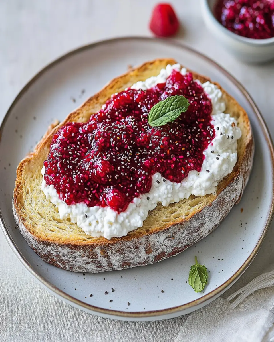Sourdough with Whipped Cottage Cheese and Raspberry Chia Jam First Image First Image