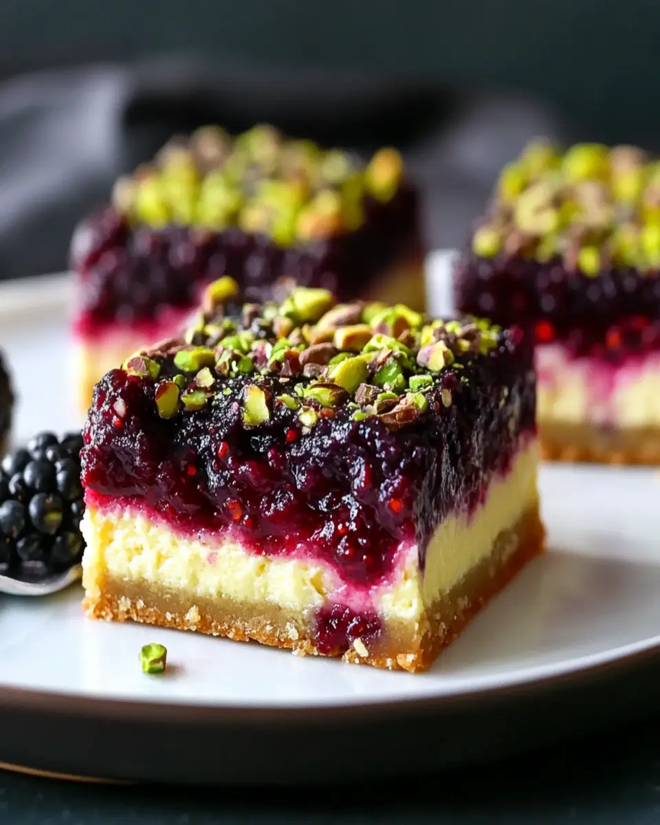 Blackberry Pistachio Cheesecake Bars First Image First Image