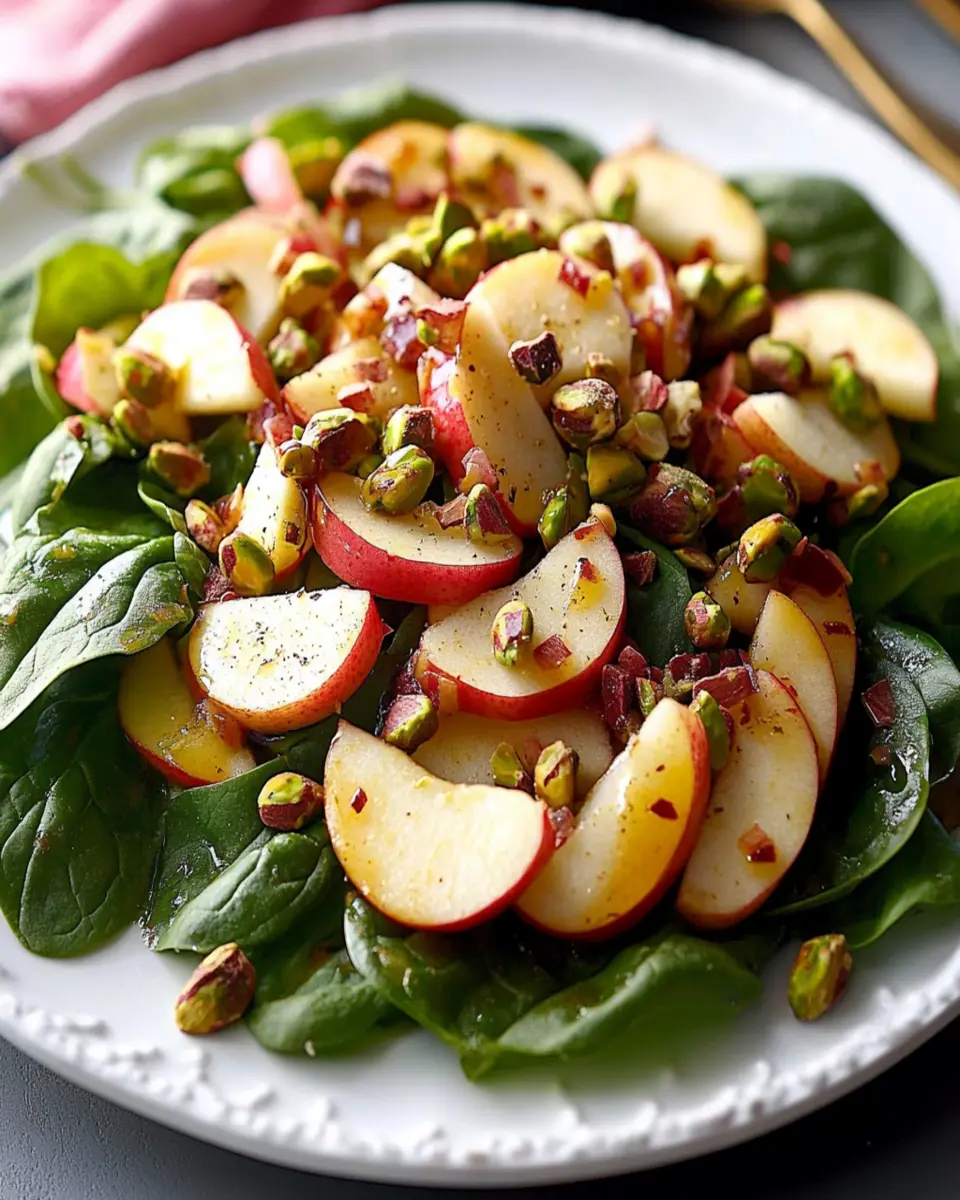 Warm Apple & Pistachio Spinach Salad First Image First Image