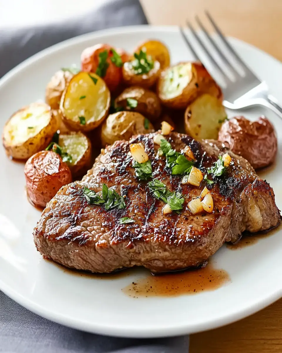 Juicy Pan-Fried Garlic Steak and Potatoes First Image First Image