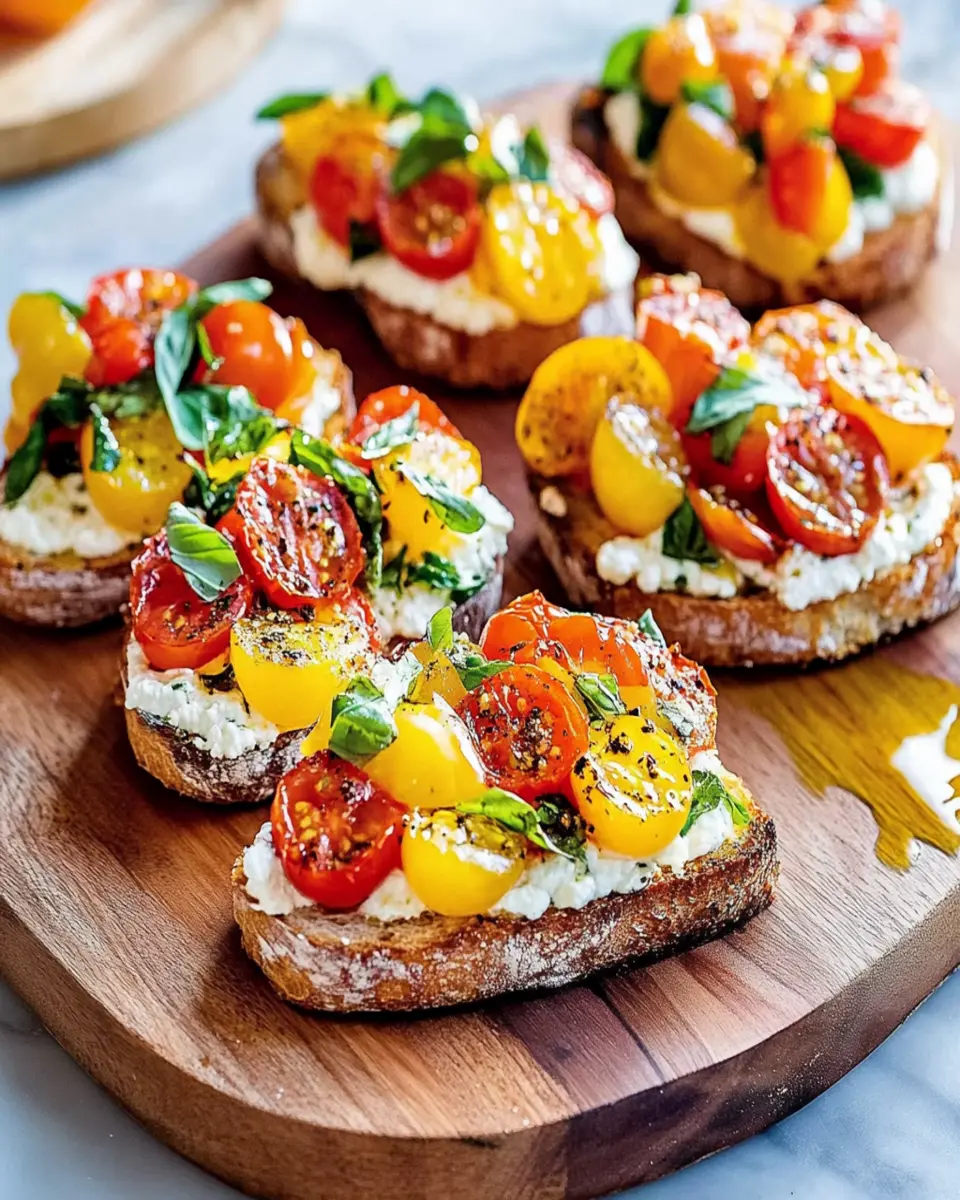 Grilled ricotta bruschetta with sweet and sour tomatoes First Image First Image