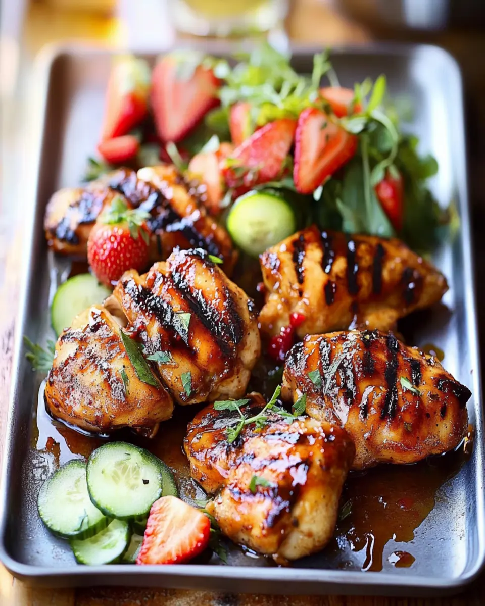 Pimm’s glazed chicken with strawberry and cucumber salad First Image First Image