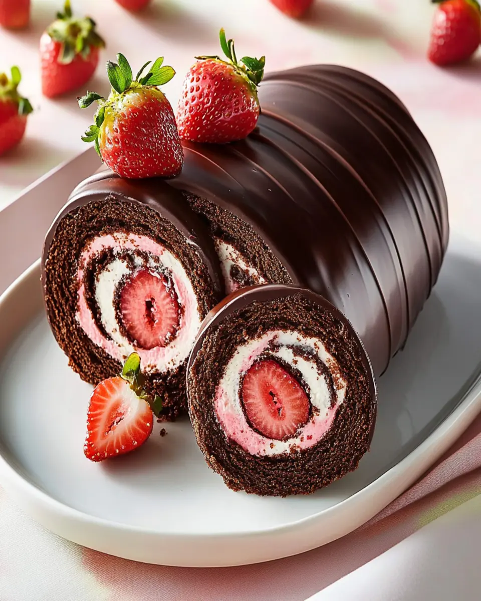 Chocolate-Covered Strawberry Swiss Roll Cake First Image First Image