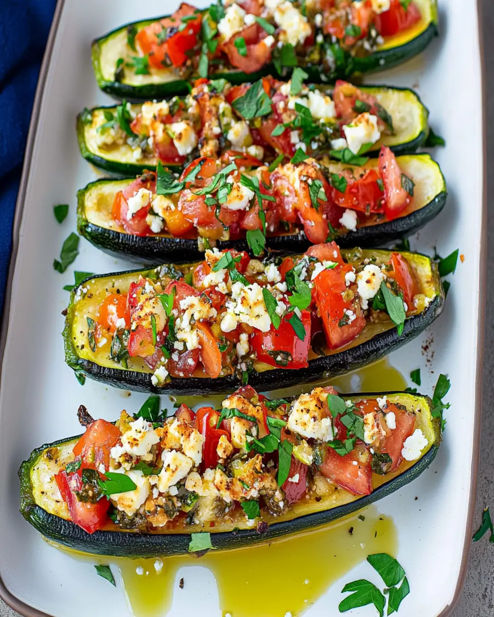Stuffed Zucchini Boats with Tomato and Feta First Image First Image
