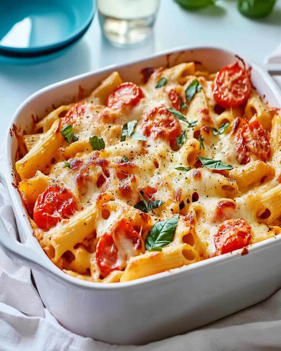 Creamy Pasta Bake with Cherry Tomatoes and Basil First Image First Image