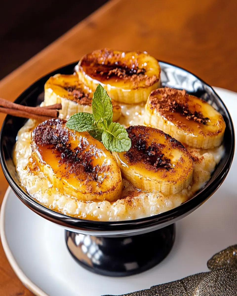 Rice pudding brûlée with caramel bananas First Image First Image