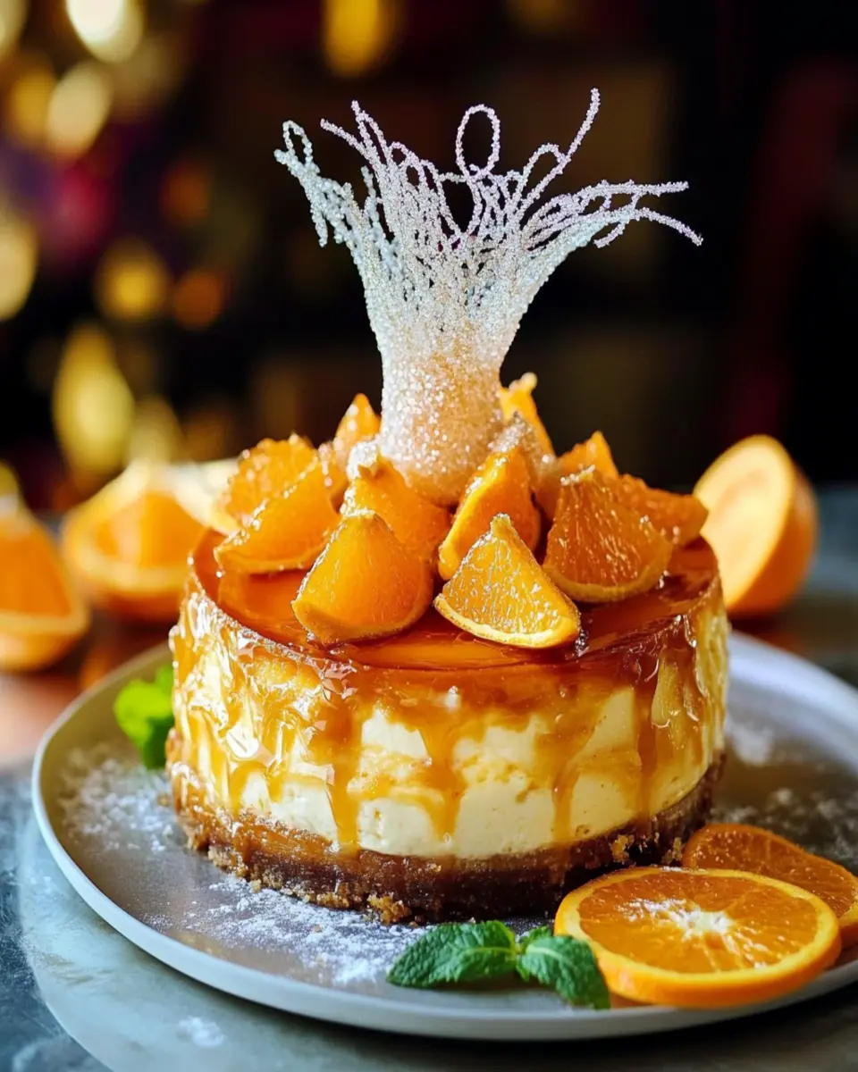 Caramelised orange cheesecake with spun sugar crown First Image First Image