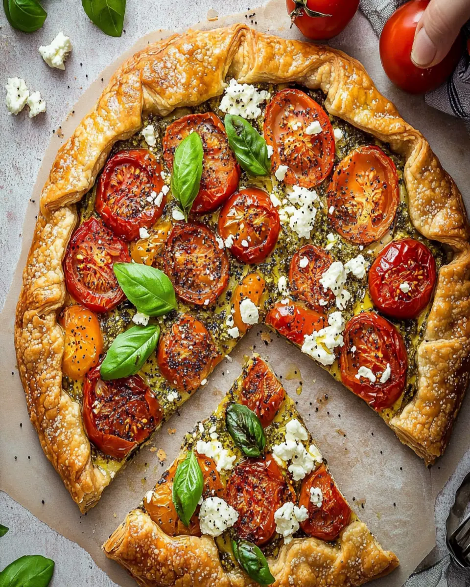 Tomato and basil galette with feta and poppy seed pastry First Image First Image