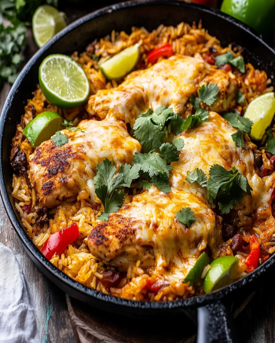 One Skillet Cheesy Cuban Chicken Rice Bake First Image