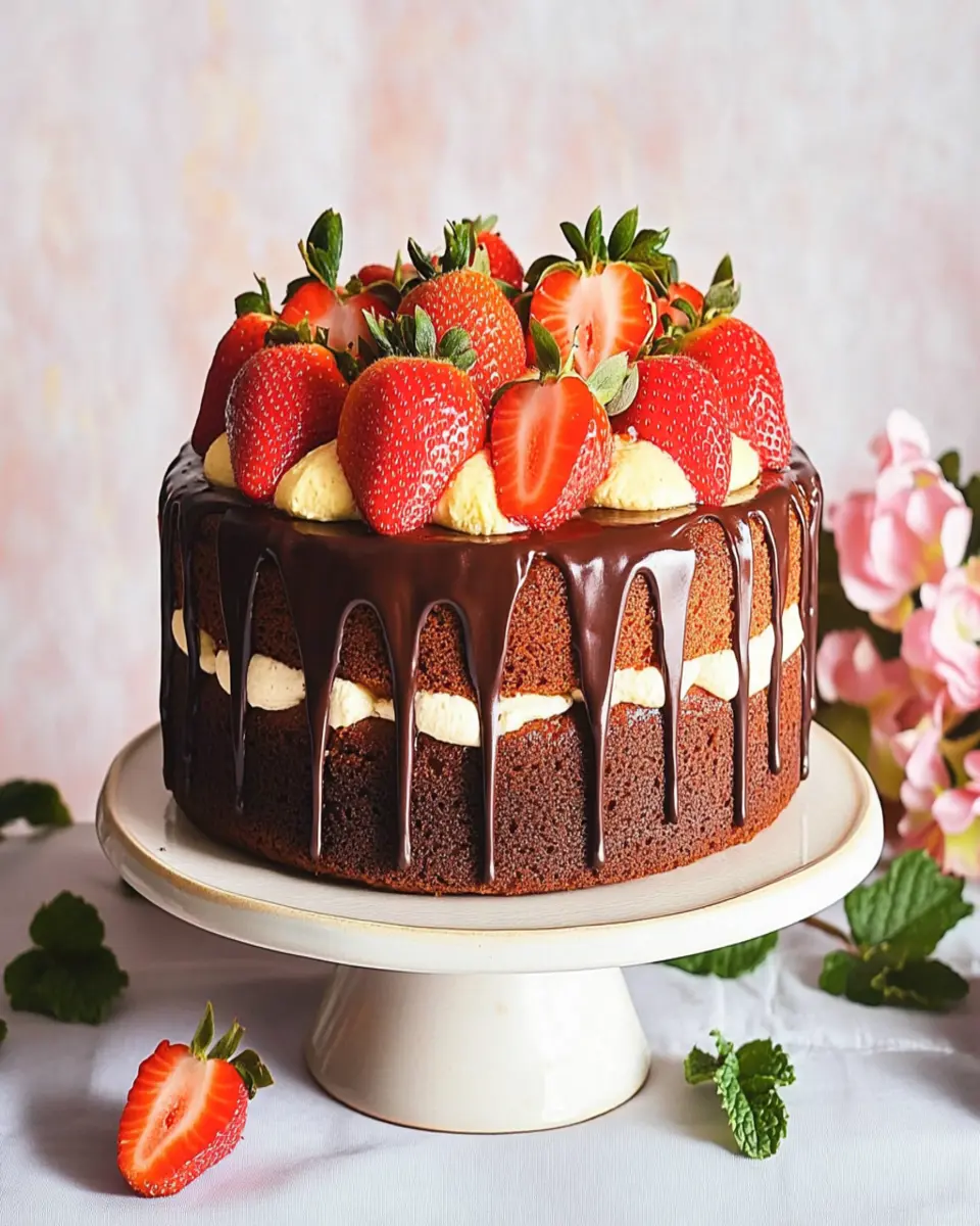 Strawberry, chocolate and lemon drizzle cake First Image First Image