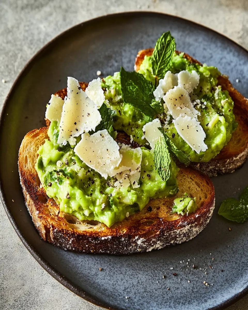 Smashed Fava Beans on Toast with Pecorino and Mint First Image First Image