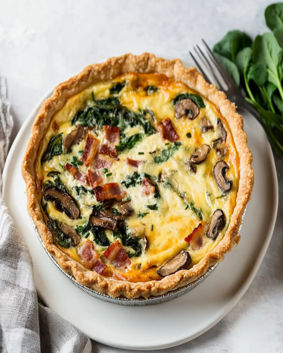 Bacon Mushroom Spinach Quiche with Gruyere Cheese First Image First Image