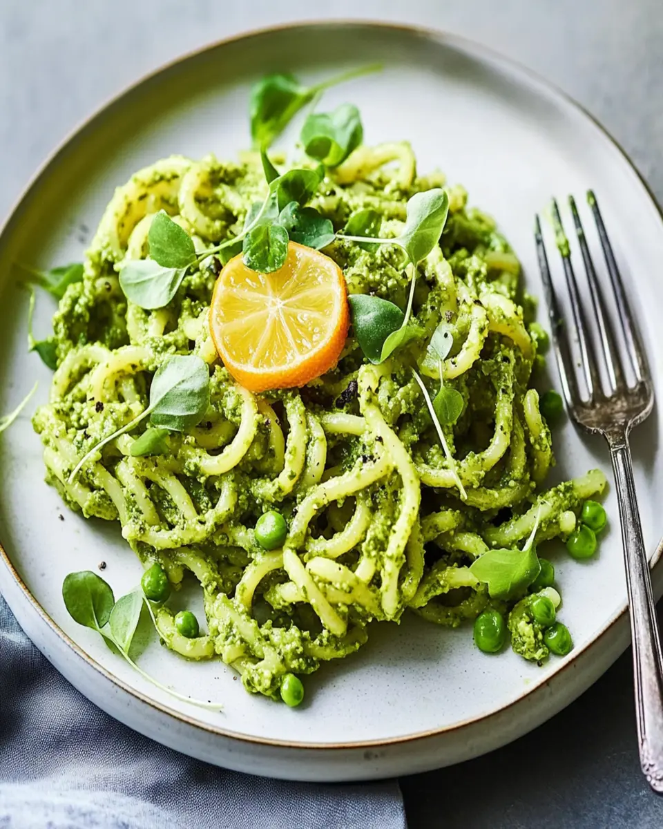 Mafaldine with Pea Shoot—Meyer Lemon Pesto First Image First Image