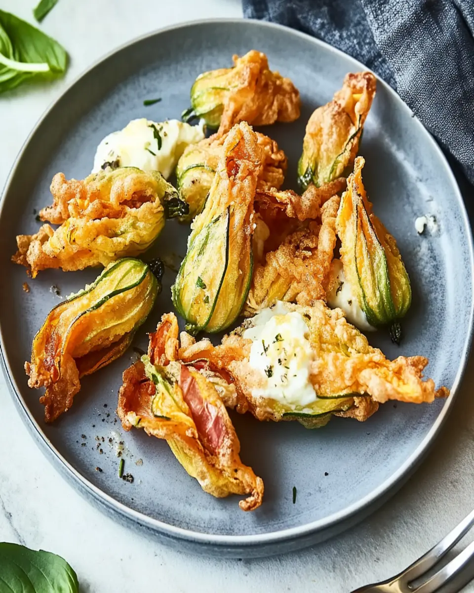 Fried Zucchini Blossoms with Prosciutto and Mozzarella First Image First Image