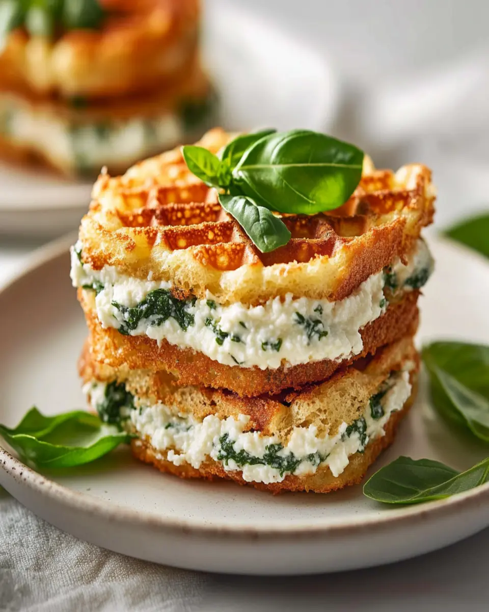 Parmesan Waffle Sandwiches with Basil Ricotta Mousse First Image First Image