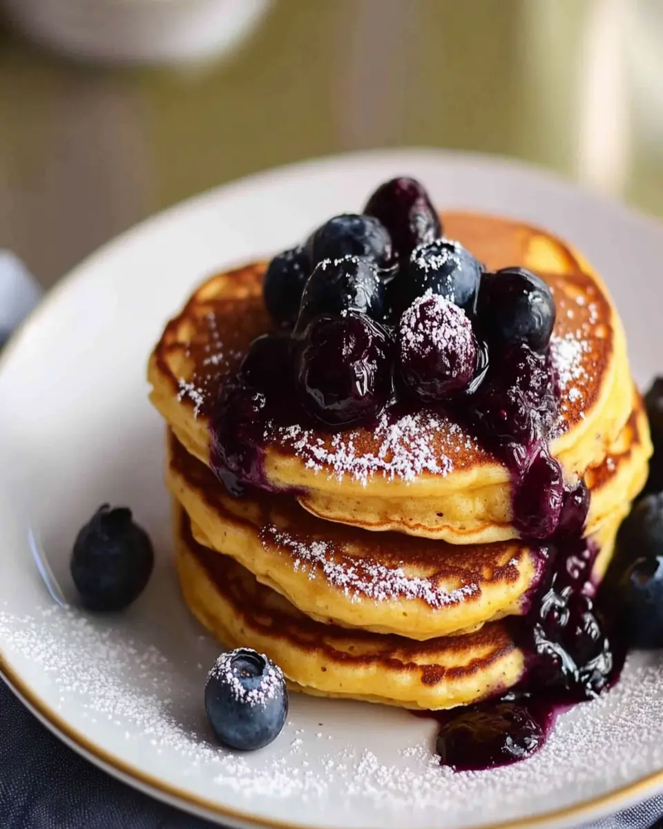 Cornmeal Pancakes with Blueberry Compote First Image First Image