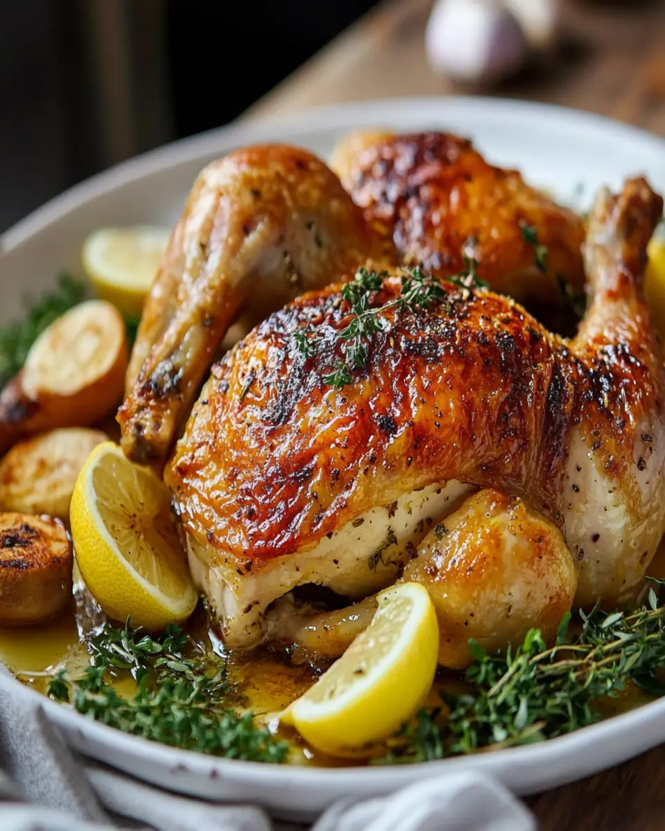 Spatchcocked crispy-skin chicken with herbs, lemon and garlic First Image First Image