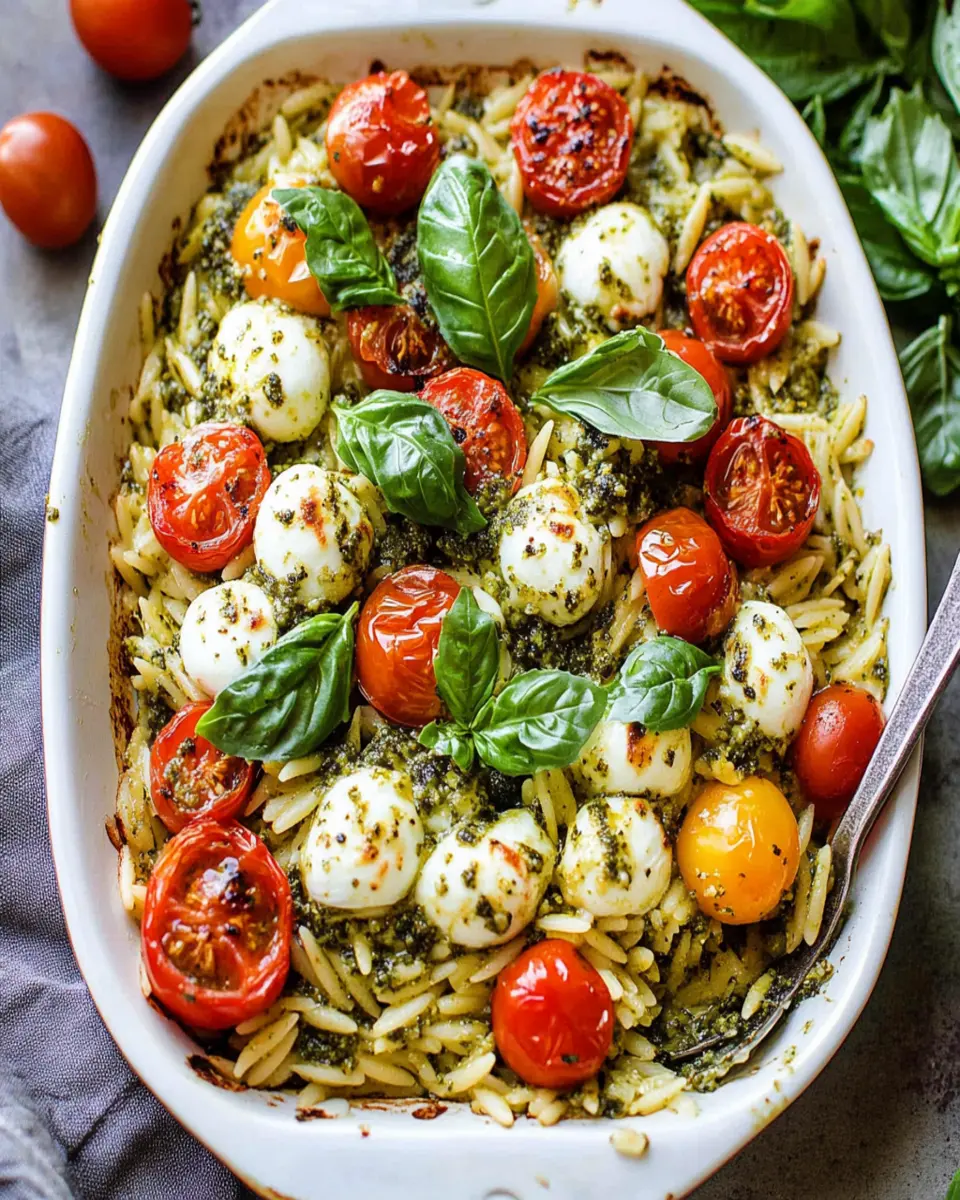 Easiest One Pan Caprese Pesto Orzo Bake First Image