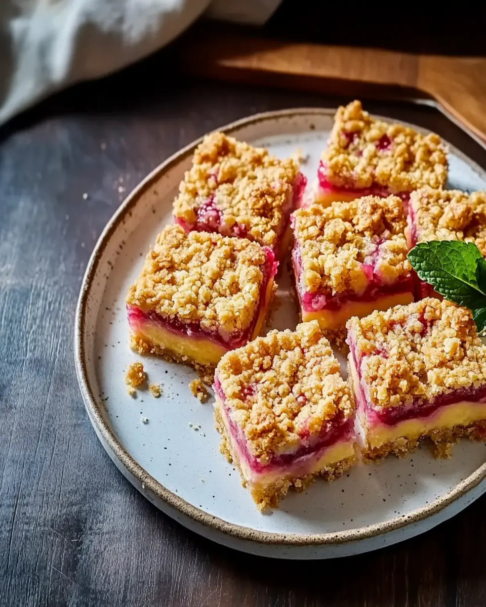 Rhubarb and custard crumble bars First Image First Image