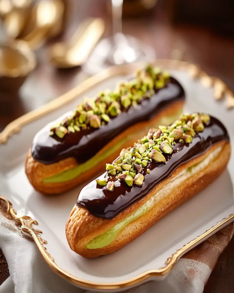 Pistachio Éclairs Recipe with Chocolate Glaze First Image First Image