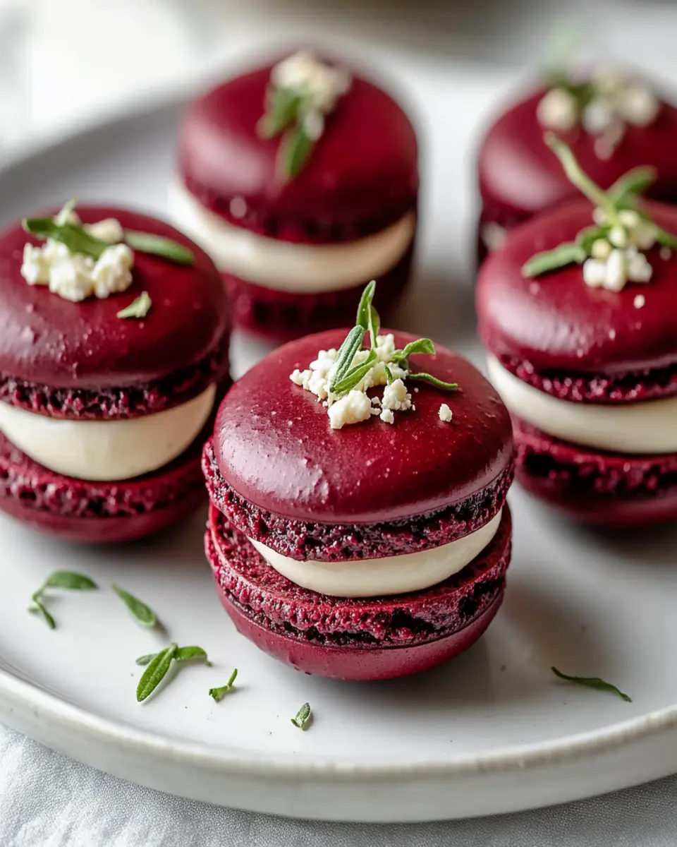 Savory Beet Macarons with Goat Cheese First Image First Image