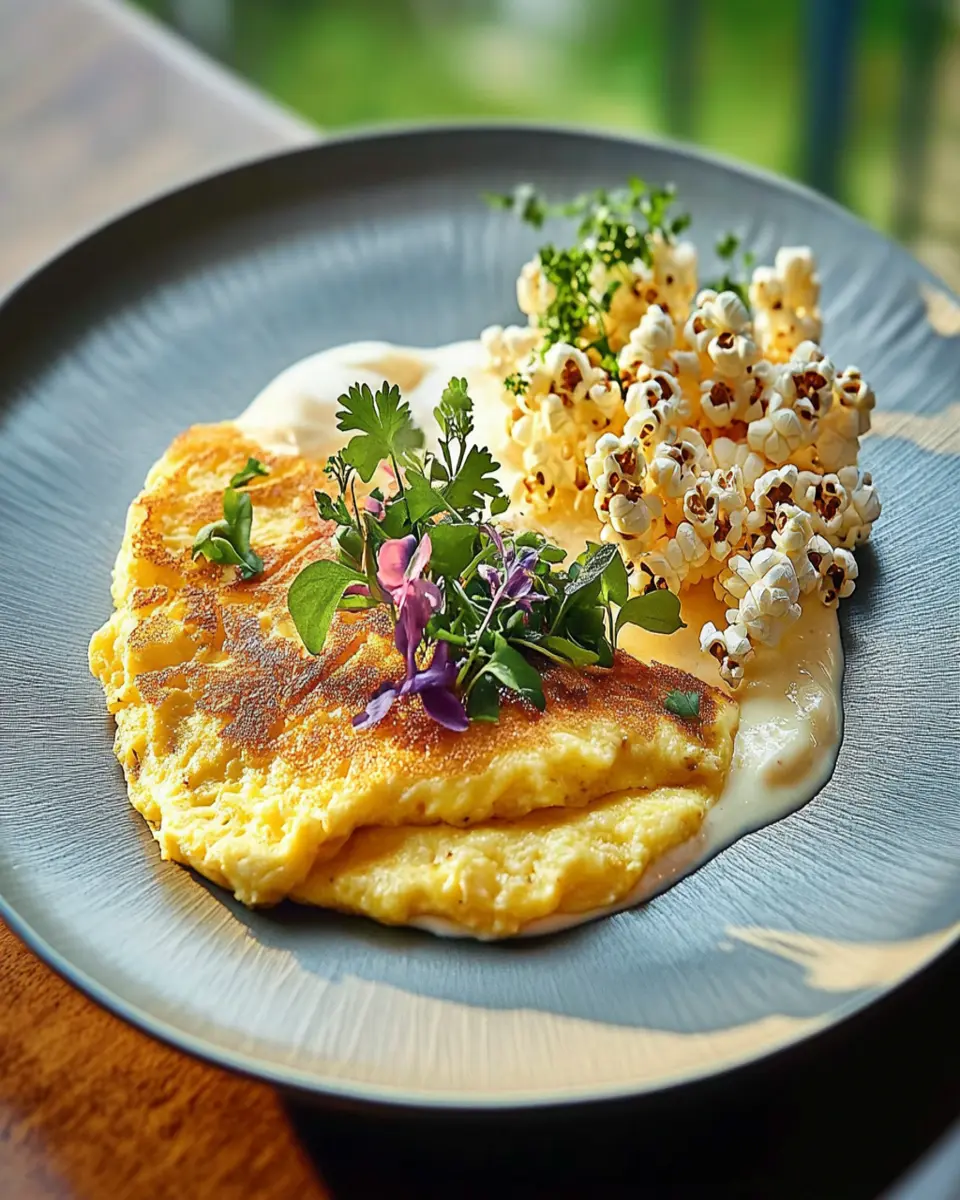 Cheddar Soufflé Omelette with Maple Popcorn First Image First Image