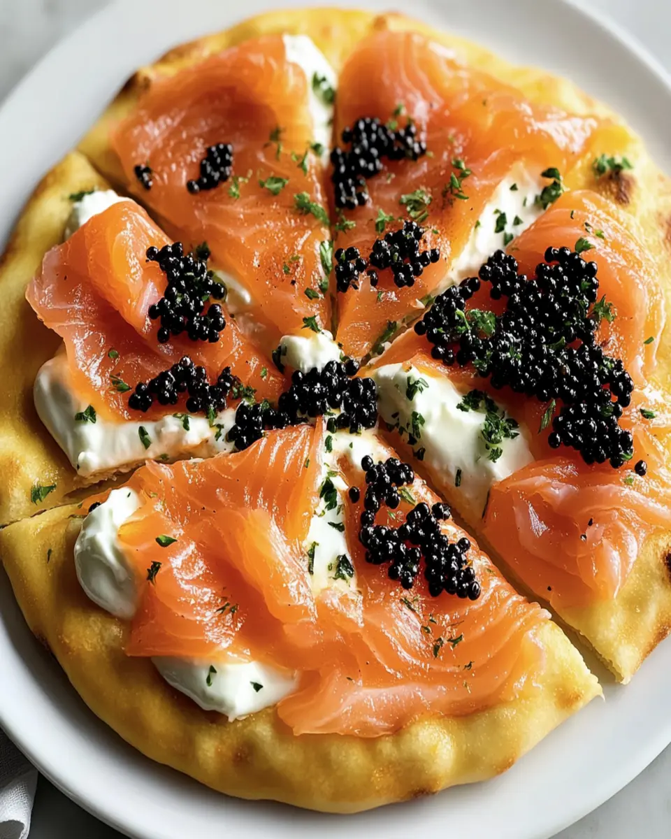 Pizza with Smoked Salmon, Crème Fraîche, and Caviar First Image First Image